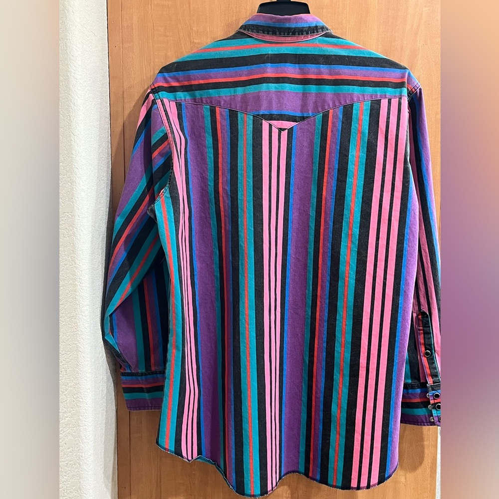 Vintage Wrangler 90’s Striped Western Shirt Men’s Size 17-35 - Picture 2 of 5